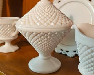 Vtg. Westmoreland English Hobnail Milk Glass Pedestal Covered Candy Dish