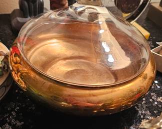 Vintage Saxton Glass Dome Bronze Enamel Candy Dish