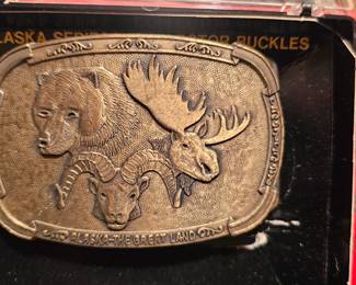 Vintage Belt Buckle Alaska Moose Bear, 70s/80s