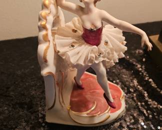 Vintage Dresden Style Porcelain Lace Ballerina Figurine Pink, Red & White