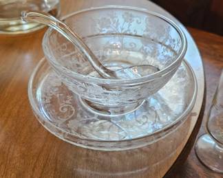 Fostoria Romance Etch 3 pc Mayo or Sauce Set Elegant Serving Condiment Dish