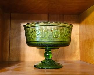 Vintage 1960s EO Brody Co USA Green Sandwich Glass Compote