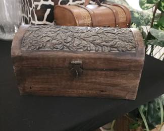 Vintage Intricate Carved Wooden Treasure Chest