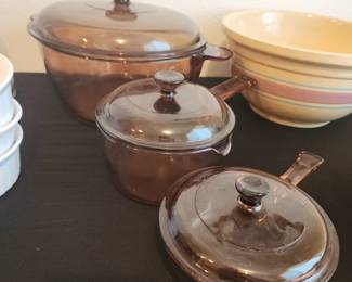 Vintage Visions Cookware Amber Glass Pans with Lids