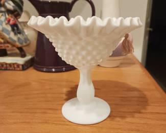 Fenton White Hobnail Milk Glass Compote Pedestal Candy Dish