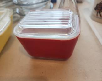 Vintage Red Pyrex One Cup Covered Refrigerator Dish with Ribbed Lid