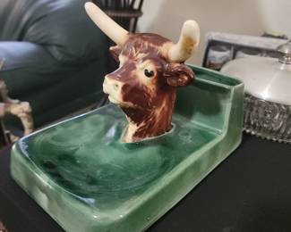 Vintage Ceramic Bull Dresser Caddy / Valet Made In USA