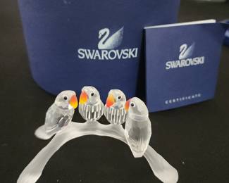 Swarovski Crystal Figurine Baby Lovebirds on Branch