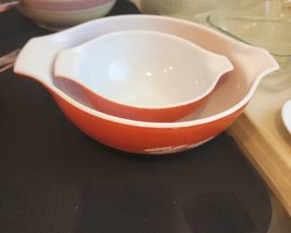 Vintage Orange Pyrex Mixing Bowls Wheat Pattern