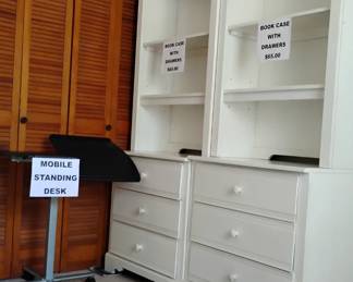 Office/Book Shelves with drawers. Stand up adjustable desk