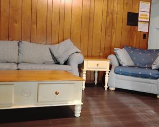 Sofa, Pillows, Storage Coffee Table and Chair with Ottoman