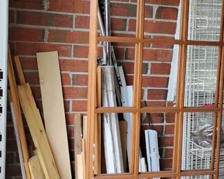 Wood, shelving and curtain rods, French Door Frame Facade