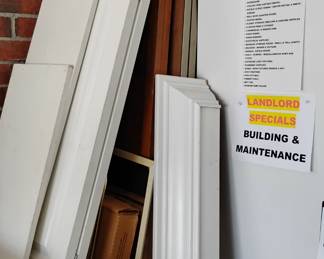 Bifold doors, Wall Mirrors, Shelving, Mantle, Insulation, Drywall, Cement Board