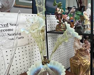 Vaseline Glass Victorian Epergne (some damage)