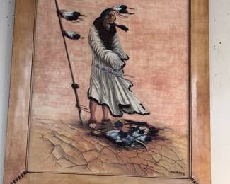 Hand carved and painted leather art by local artist Fred Foster