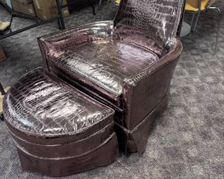 Glam Faux Alligator Chair & Ottoman
