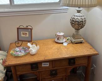 Antique Wooden Buffet Cabinet, Limoges-Style Condensed Milk Jar