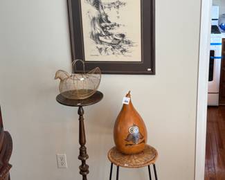 Framed Art, Painted Owl Gourd