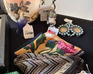 Murano Italy Bell, Mt. Washington Crown Milano Biscuit Jar, Oscar De La Renta Scarf, Tiffany & Co Peretti Heart