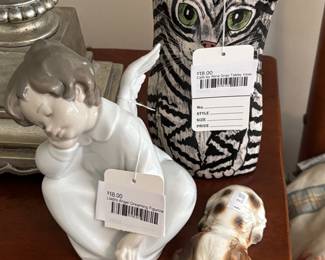 Cats by Nina Gray Tabby Vase, Lladro Angel Dreaming Figurine