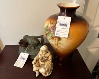 Homer Laughlin Art China Vase, Metal Bird Statue