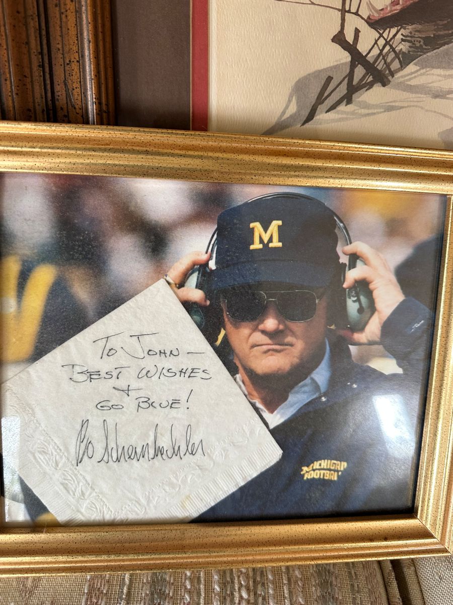 Bo Schembechler autographed napkin. 
