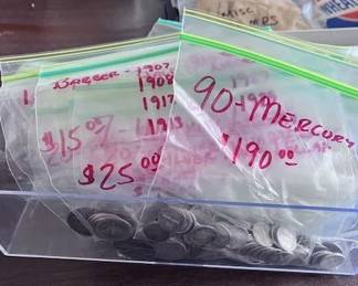 Several grab backs of various silver coins, nickels, dimes, quarter, half dollars, Kennedy dollars