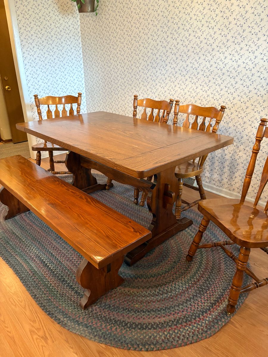 Farm Style Kitchen Table w/ Bench and Chairs 