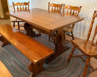 Farm Style Kitchen Table w/ Bench and Chairs 