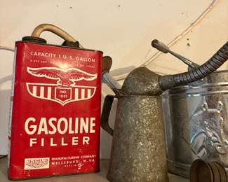Vintage Metal Gas Can and Oil Can