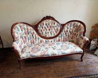 Victorian sofa with floral tapestry fabric