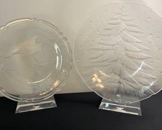 Two Christmas Platters Display Stands Not Included