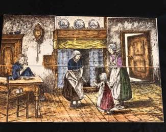 Six Handpainted German Scenic Tiles 
