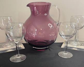 Vintage Amethyst Glass Pitcher And Glasses display Pieces Not Included
