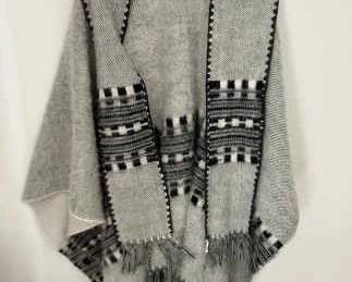 Wool BOHO Striped Cape With Attached Scarf