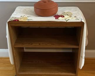 Wooden Rolling Two Tier Shelf Stand 