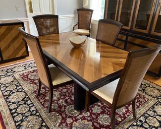 Table is 72" long, 42" wide. 2- inch leaves, 2 arm chairs and 4 side chairs. Excellent condition. 650.00