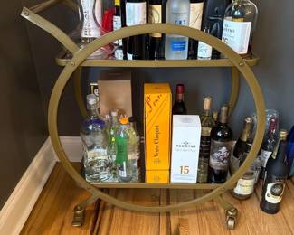 Heoniture round gold bar cart with mirrored shelves 