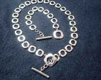 TIFFANY & CO STERLING SILVER SQUARE CUSHION LINKS TOGGLE NECKLACE & BRACELET