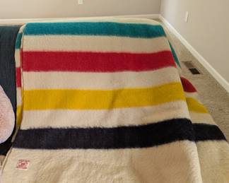 Vintage Hudson Bay red Label 4 point wool blanket. Circa 1930. with original box.