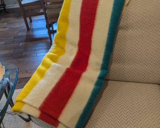 Vintage Hudson Bay red Label 4 point wool blanket. Circa 1930. with original box.
