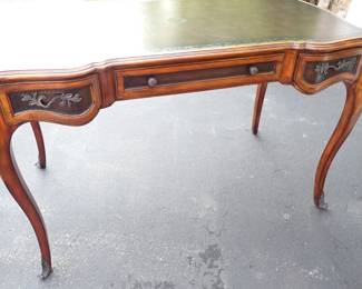 THEODORE ALEXANDER / LEATHER TOP WRITING DESK, W/METAL DETAILS 