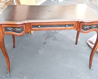 THEODORE ALEXANDER / LEATHER TOP WRITING DESK, W/METAL DETAILS 