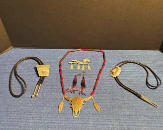 Necklace, Earrings, Pin ,Two BolosSome Sterling 