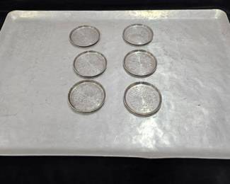 Aluminum Hammered Tray Signed  Stamped Coasters