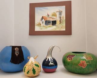 Signed Watercolor Painting Gourd Art