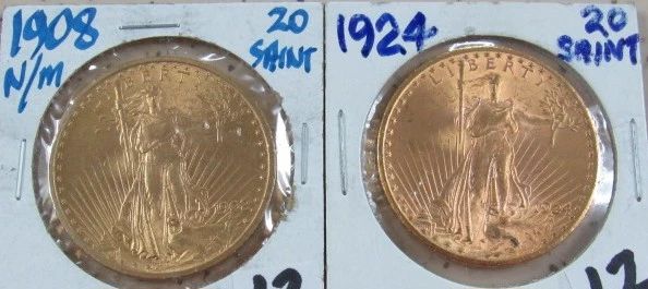 1908 & 1924 Gold $20.00 Coins
