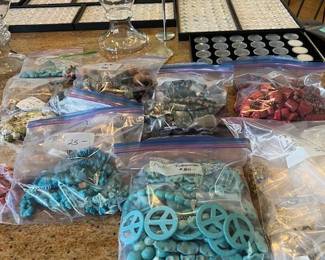 Bags of Turquoise, Coral, Gemstones, etc