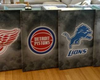 ONE OF A KIND. Custom Designed by Graphic Artist , Red Wing, Detroit Pistons, Lions and Detroit Tigers 24" x 36" Wrapped Edge Canvas.