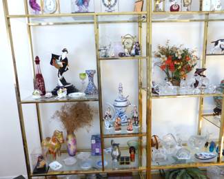 Vintage brass & glass etagere, bric-a-brac